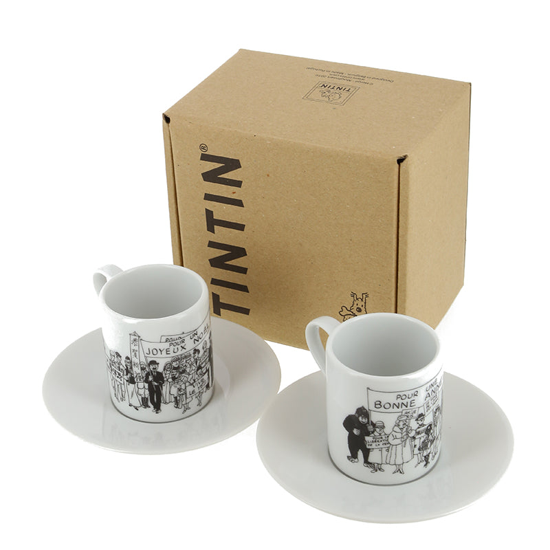 CROCKERY: Espresso Cups - B&W Greeting Wishes 1972 (Set of 2)